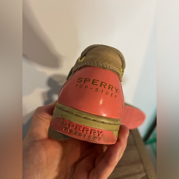 Sperry Topsider Hardback Tan Leather Pink/Plaid Preppy Boat Shoes Women's 9.5M - Picture 12 of 16
